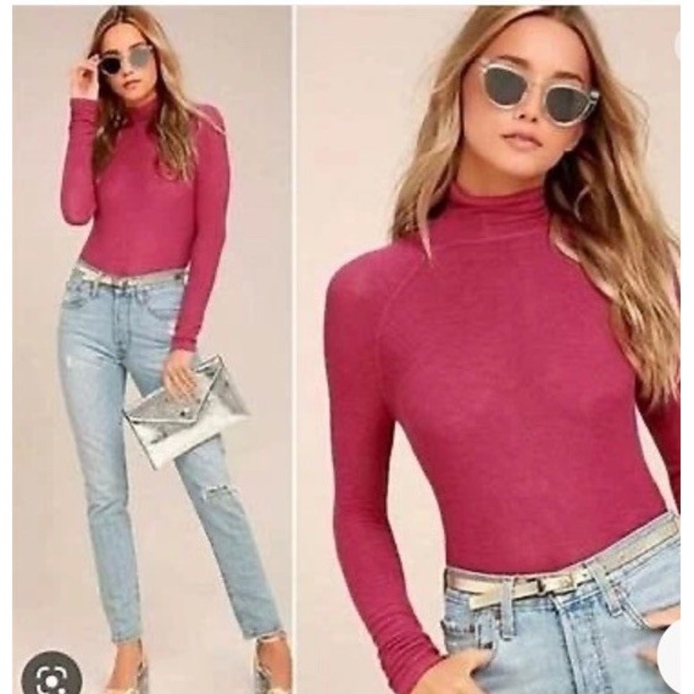 Free People Sangria Red Raspberry Mockneck Weekend Snuggle Long Sleeve Top READ